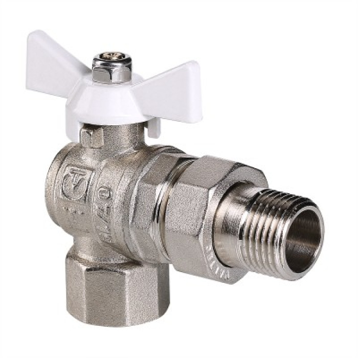 Кран кульовий Valtec BASE 1/2" кутовий з американкою , резинкою  VT.228.NRW.04